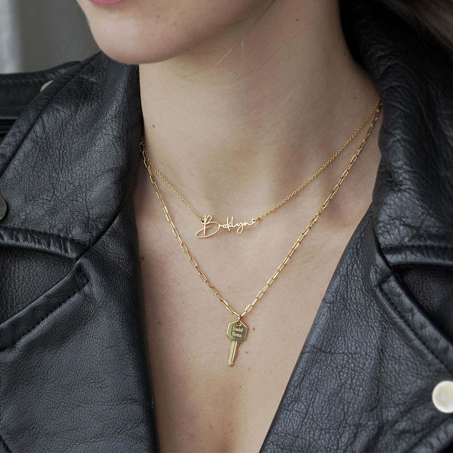 OAK & LUNA - Personalized Belle Custom Name Necklace (14k Yellow Gold, Without Diamond)