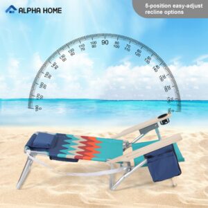 ALPHA CAMP Beach Chair With Cooler Bag Oversized Heavy Duty Steel Frame Support 250 LBS Collapsible Padded Camping Folding Chair with Cup Holder Quad Lumbar Back Chair Portable for Outdoor/Indoor，Wave