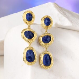 Ross-Simons 19.90 ct. t.w. Sapphire Station Drop Earrings in 18kt Gold Over Sterling