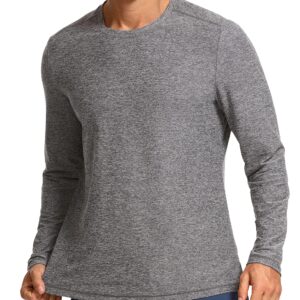 CRZ YOGA Men's Lightweight Long Sleeve T-Shirts Slim Fit Crew Neck Quick Dry Soft Athletic Workout Tee Tops Platinum Heather X-Large