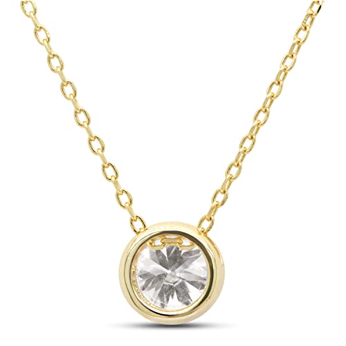 SAVEARTH DIAMONDS 1.00 ct 6.5MM Round Cut Lab Created Moissanite Diamond Bezel Set Solitaire Pendant Necklace in 14k Yellow Gold Over Sterling Silver 18" Chain (VVS1 Clarity)