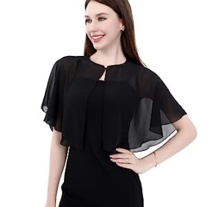 TONGFANTFL Capelets for Soft Chiffon Shawls Wraps Shrug for Wedding Evening Dress Cape Cover Up for Women (Black)