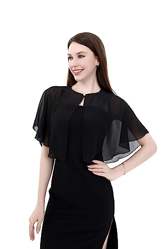 TONGFANTFL Capelets for Soft Chiffon Shawls Wraps Shrug for Wedding Evening Dress Cape Cover Up for Women (Black)