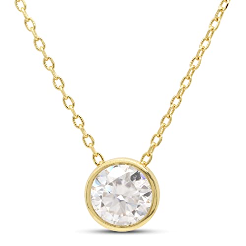 SAVEARTH DIAMONDS 1.00 ct 6.5MM Round Cut Lab Created Moissanite Diamond Bezel Set Solitaire Pendant Necklace in 14k Yellow Gold Over Sterling Silver 18" Chain (VVS1 Clarity)