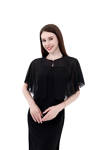 TONGFANTFL Capelets for Soft Chiffon Shawls Wraps Shrug for Wedding Evening Dress Cape Cover Up for Women (Black)