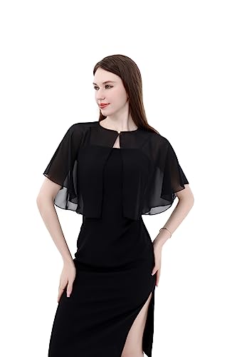 TONGFANTFL Capelets for Soft Chiffon Shawls Wraps Shrug for Wedding Evening Dress Cape Cover Up for Women (Black)