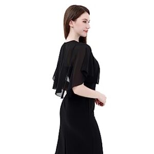 TONGFANTFL Capelets for Soft Chiffon Shawls Wraps Shrug for Wedding Evening Dress Cape Cover Up for Women (Black)