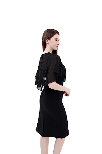 TONGFANTFL Capelets for Soft Chiffon Shawls Wraps Shrug for Wedding Evening Dress Cape Cover Up for Women (Black)