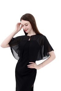 tongfantfl capelets for soft chiffon shawls wraps shrug for wedding evening dress cape cover up for women (black)