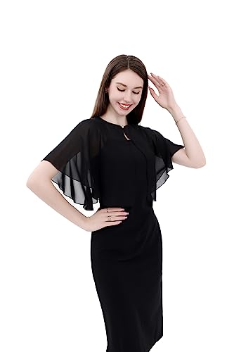 TONGFANTFL Capelets for Soft Chiffon Shawls Wraps Shrug for Wedding Evening Dress Cape Cover Up for Women (Black)