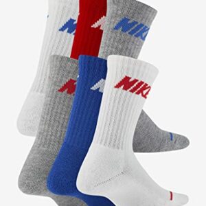 Nike Boy`s Cushioned Crew Socks 6 Pack (Grey(BN0509-U89)/B_W, 5-7(Kids 10C-3Y))