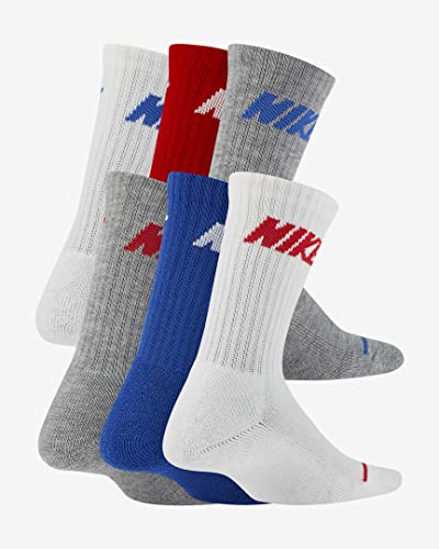 Nike Boy`s Cushioned Crew Socks 6 Pack (Grey(BN0509-U89)/B_W, 5-7(Kids 10C-3Y))