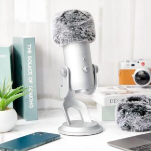 Nezyo 2 Pcs Microphone Furry Windscreen Wind Muff Furry Windscreen Muff Fluffy ASMR Mic Cover Fuzzy Microphone Pop Filter Compatible with Blue Yeti