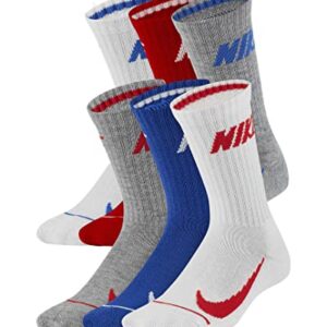 Nike Boy`s Cushioned Crew Socks 6 Pack (Grey(BN0509-U89)/B_W, 5-7(Kids 10C-3Y))