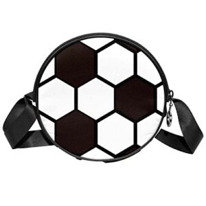 soccer football ball black white pattern crossbody bag for women teen girls round canvas shoulder bag purse tote handbag bag