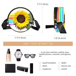 Sunflower Crossbody Bag for Women Teen Girls Round Canvas Shoulder Bag Purse Tote Handbag Bag