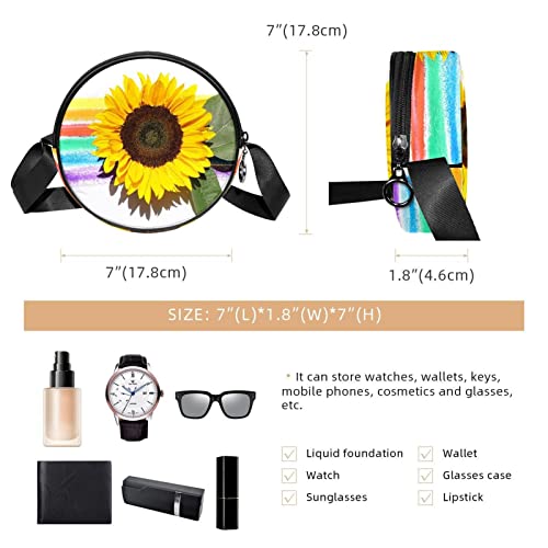 Sunflower Crossbody Bag for Women Teen Girls Round Canvas Shoulder Bag Purse Tote Handbag Bag