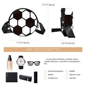 Soccer Football Ball Black White Pattern Crossbody Bag for Women Teen Girls Round Canvas Shoulder Bag Purse Tote Handbag Bag