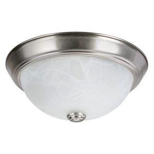 Aspen Creative 63013-1A Two-Light Flush Mount in Brushed Nickel with White Alabaster Glass Shade, 11" Diameter