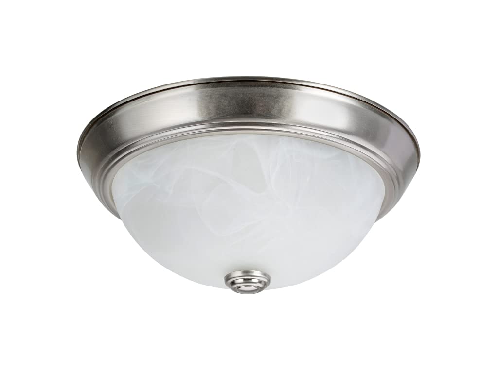 Aspen Creative 63013-1A Two-Light Flush Mount in Brushed Nickel with White Alabaster Glass Shade, 11" Diameter