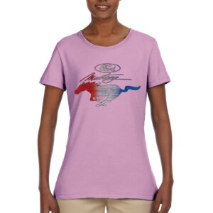 Ford Mustang Shirt USA Flag Mustang Emblem Cars and Trucks Womens Graphic T-Shirt, Light Pink, Medium