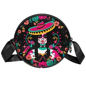 skull women crossbody bag for women teen girls round canvas shoulder bag purse tote handbag bag