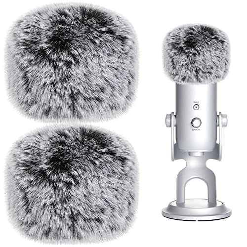 Nezyo 2 Pcs Microphone Furry Windscreen Wind Muff Furry Windscreen Muff Fluffy ASMR Mic Cover Fuzzy Microphone Pop Filter Compatible with Blue Yeti