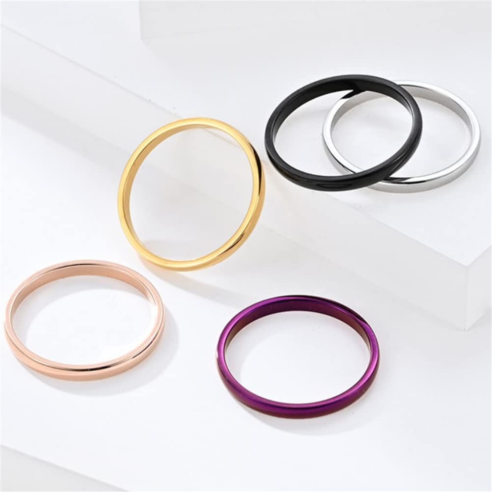 PAURO Unisex Stainless Steel 2mm Couple Rings Stacking Knuckle Band Plain Ring Set for Wedding Party Purple Size 4