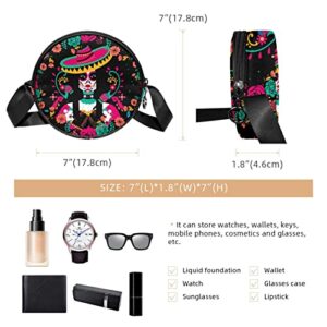 Skull Women Crossbody Bag for Women Teen Girls Round Canvas Shoulder Bag Purse Tote Handbag Bag