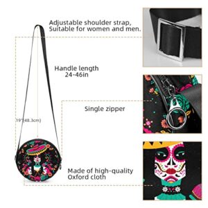 Skull Women Crossbody Bag for Women Teen Girls Round Canvas Shoulder Bag Purse Tote Handbag Bag