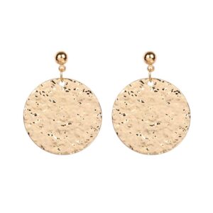 JustMoMoMin Hammered Round Disc Dangle Earrings Polished Circle Drop Earrings for Women Jewelry (Gold)