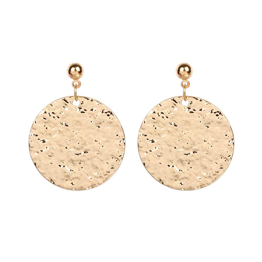 JustMoMoMin Hammered Round Disc Dangle Earrings Polished Circle Drop Earrings for Women Jewelry (Gold)