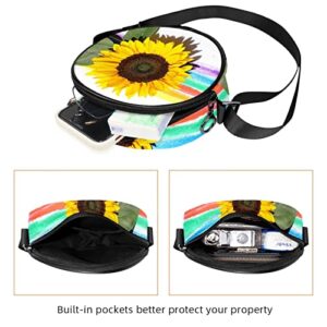 Sunflower Crossbody Bag for Women Teen Girls Round Canvas Shoulder Bag Purse Tote Handbag Bag