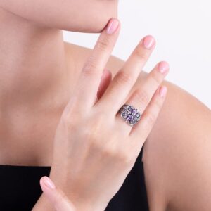 Gemondo USA 925 Sterling Silver Marquise Cut Amethyst & Marcasite Art Nouveau Ring