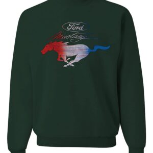 Wild Bobby Ford Mustang Shirt USA Flag Mustang Emblem Cars and Trucks Unisex Crewneck Graphic Sweatshirt, Forest Green, Small