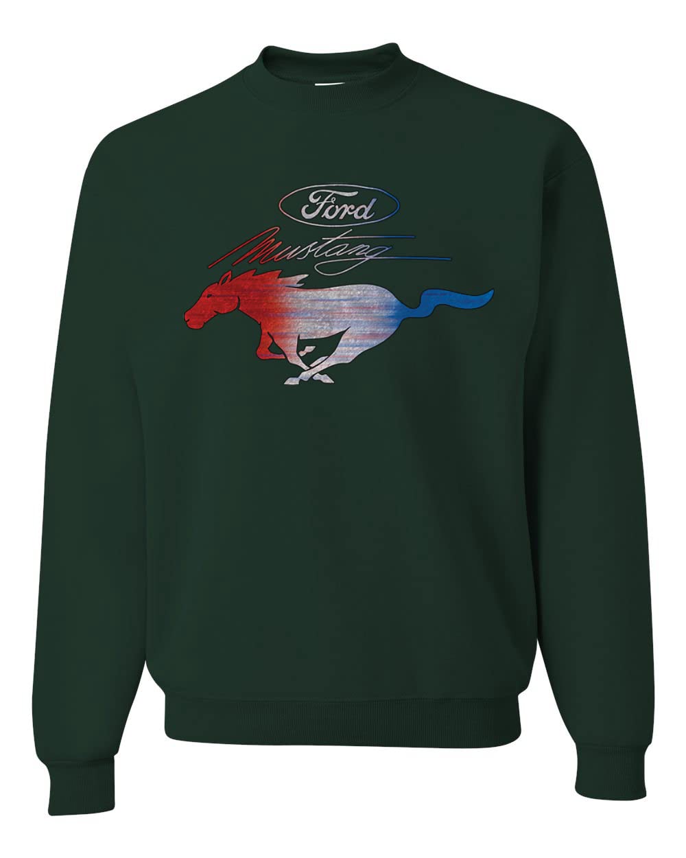 Wild Bobby Ford Mustang Shirt USA Flag Mustang Emblem Cars and Trucks Unisex Crewneck Graphic Sweatshirt, Forest Green, Small