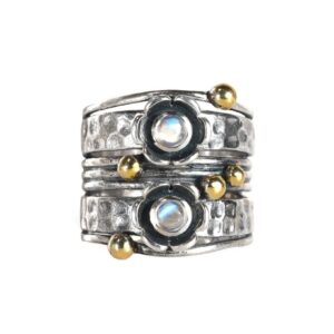 YoTreasure Moonstone 925 Sterling Silver Brass Wide Band Statement Ring Jewelry