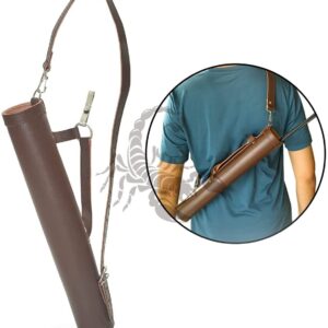 Scorpion Archery Back Arrow Quiver - Genuine Leather Arrow Case - Traditional Handmade Archery Quiver for Hunting & Target Practicing - Adjustable Lightweight & Comfortable Cow Leather) (Brown)