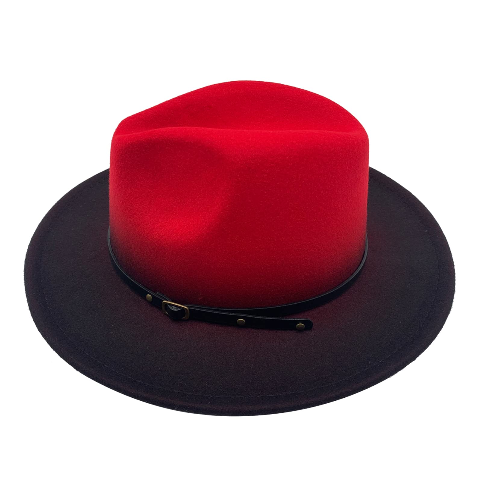 Wide Brim Fedora Hats for Women & Men Two Tone Felt Hat Gradient Dress Hat Red