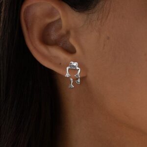 Silver Frog Earrings for Women Vintage Frogs Shaped Stud Earrings Cute Animal Earrings Frog Jewelry for Birthday Christmas