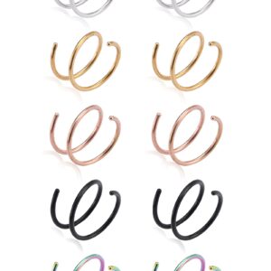 Dcfywl731 Nose Rings Hoops for Women Men Colored Twist Nose Rings Hoops for Single Piercing Nose Hoop Nostril Piercing Jewelry (10pcs)