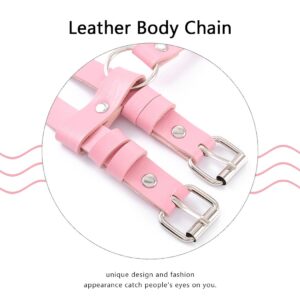 Asooll Pink Leather Leg Chain Punk Waist Chain Harness Rave Belly belt Beach Club Party Rave Fashion Body Accessories Jewelry for Women and Girls