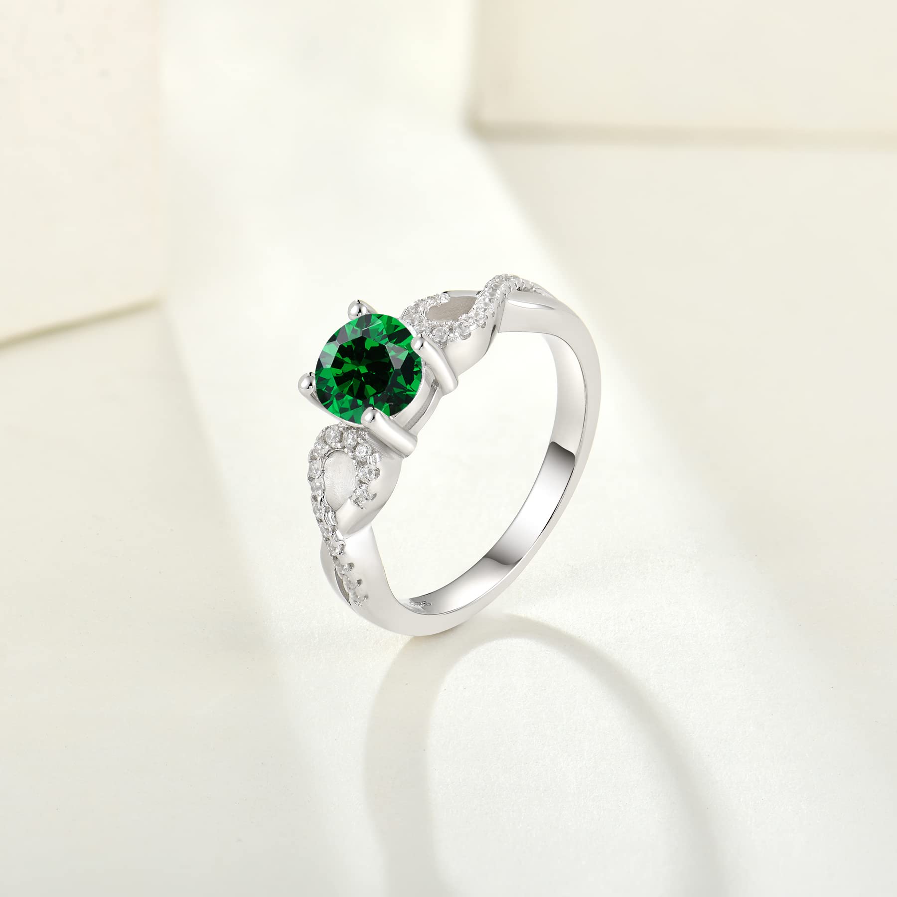 STARCHENIE Women Infinity Promise Rings 925 Sterling Silver Wedding Engagement Promise Ring Size7 Emerald color