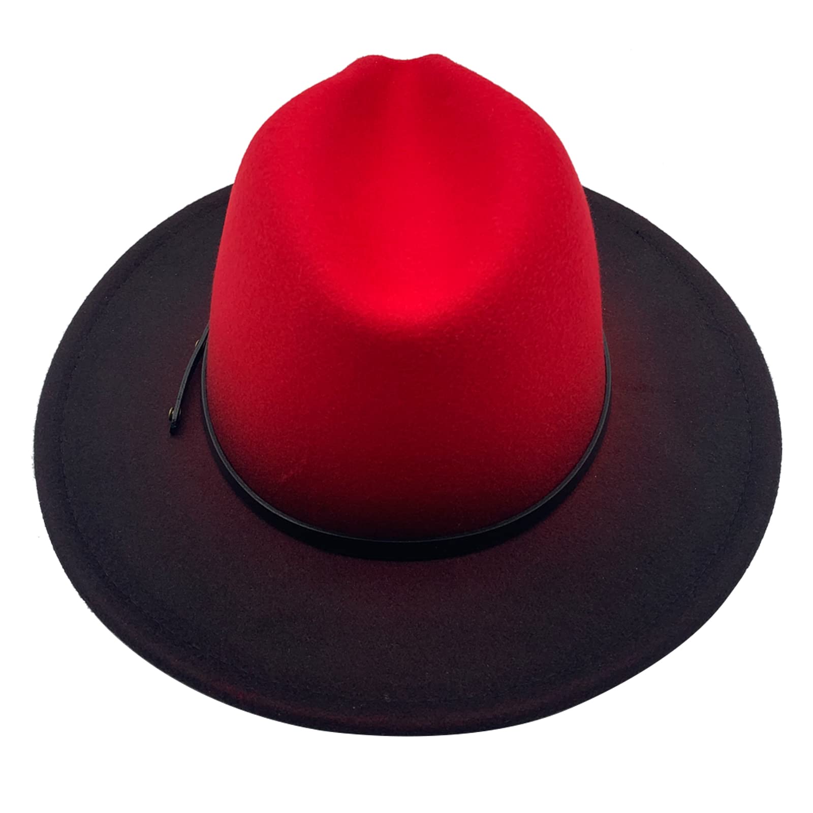 Wide Brim Fedora Hats for Women & Men Two Tone Felt Hat Gradient Dress Hat Red