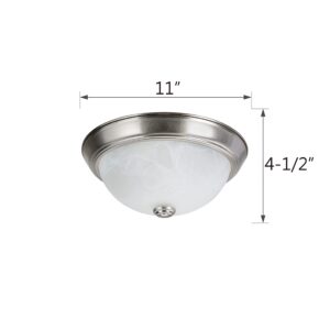 Aspen Creative 63013-1A Two-Light Flush Mount in Brushed Nickel with White Alabaster Glass Shade, 11" Diameter