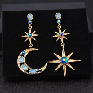 Moon Earrings for Women, Crescent Moon Star Dangle Earrings for Womens, Sun Moon Stars Drop Earrings Hypoallergenic, Sun and Moon Earrings, Cute Moon Jewelry -s Funny Earrings