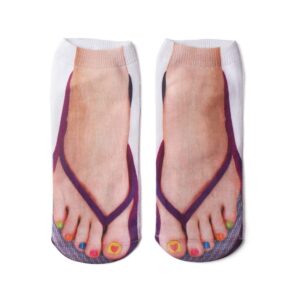 3D Pattern Manicure Print Socks Flip Flop Funny Hidden Comfort Running Socks Women Personalized Low Cut Ankle