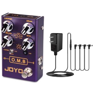 joyo r-06 looper & drum machine pedal bundle with dc 9v pedal power supply (800ma -1a) ac adapter