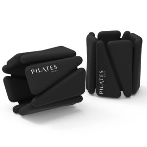 pilates body - set of 2 (1.8lb each, 3.6lb total) | adjustable wearable ankle/wrist weights | pilates, yoga, barre, aerobics, running, walking, traveling, home workouts, core training (sand) (black)