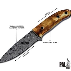 PAL 2000 KNIVES DAM-6003 Handmade Damascus Steel Knife Stained Camel Bone with Genuine Leather Sheath